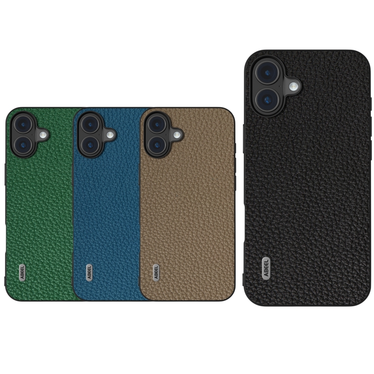 For iPhone 16 ABEEL Genuine Leather Litchi Texture Phone Case(Black) For iPhone 16 ABEEL Genuine Leather Litchi Texture Phone Case(Black)