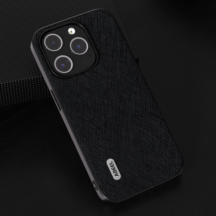For iPhone 14 Pro ABEEL Cross Texture Genuine Leather Phone Case(Black) For iPhone 14 Pro ABEEL Cross Texture Genuine Leather Phone Case(Black)