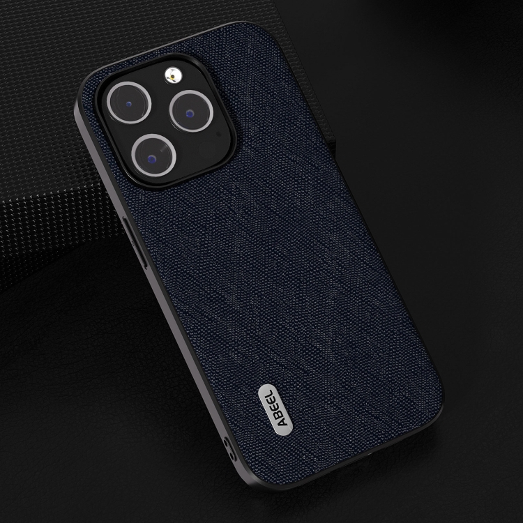 For iPhone 15 ABEEL Cross Texture Genuine Leather Phone Case(Blue) For iPhone 15 ABEEL Cross Texture Genuine Leather Phone Case(Blue)