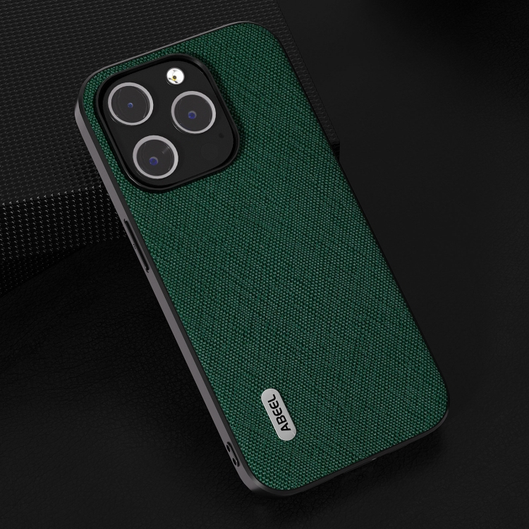 For iPhone 14 Plus ABEEL Cross Texture Genuine Leather Phone Case(Green) For iPhone 14 Plus ABEEL Cross Texture Genuine Leather Phone Case(Green)