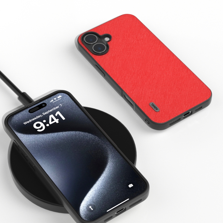For iPhone 16 ABEEL Cross Texture Genuine Leather Phone Case(Red) For iPhone 16 ABEEL Cross Texture Genuine Leather Phone Case(Red)
