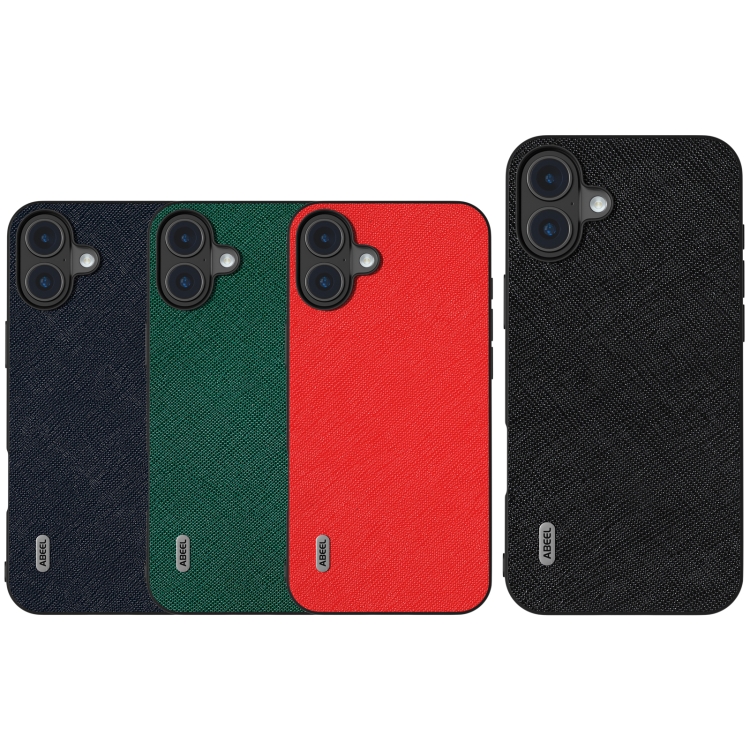 For iPhone 16 ABEEL Cross Texture Genuine Leather Phone Case(Red) For iPhone 16 ABEEL Cross Texture Genuine Leather Phone Case(Red)