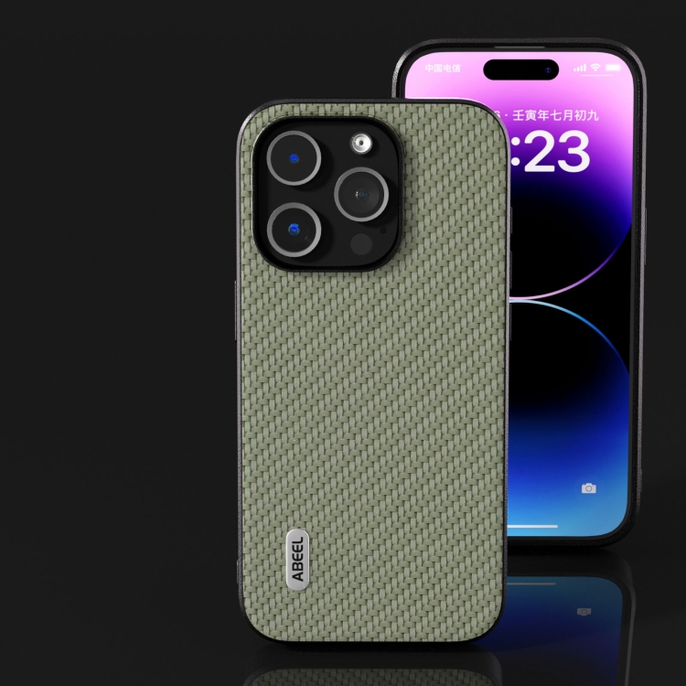 For iPhone 15 Pro ABEEL Carbon Fiber Texture Protective Phone Case(Green) For iPhone 15 Pro ABEEL Carbon Fiber Texture Protective Phone Case(Green)