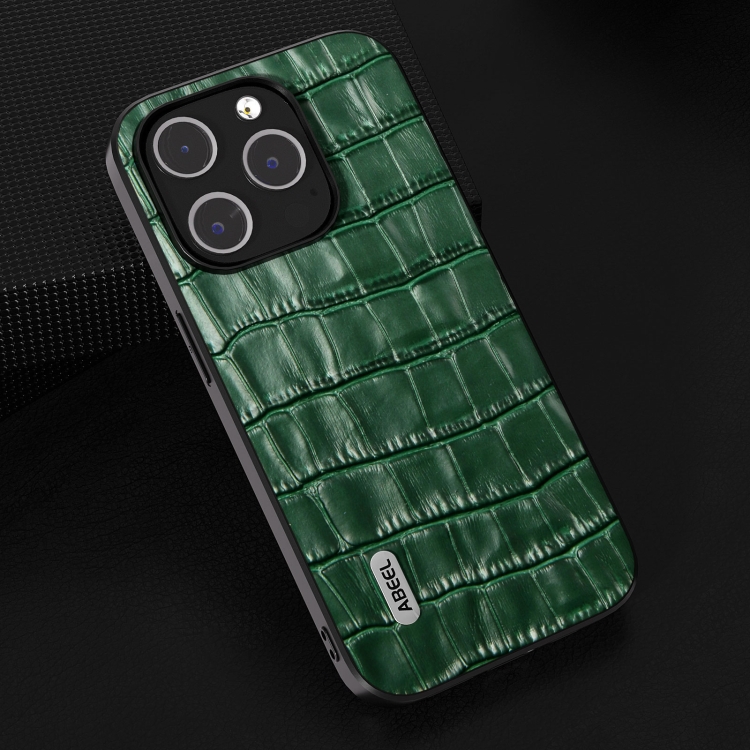 For iPhone 14 Plus ABEEL Crocodile Texture Genuine Leather Phone Case(Green) For iPhone 14 Plus ABEEL Crocodile Texture Genuine Leather Phone Case(Green)