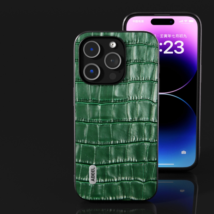 For iPhone 14 Plus ABEEL Crocodile Texture Genuine Leather Phone Case(Green) For iPhone 14 Plus ABEEL Crocodile Texture Genuine Leather Phone Case(Green)