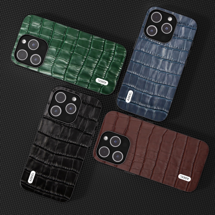 For iPhone 14 Plus ABEEL Crocodile Texture Genuine Leather Phone Case(Green) For iPhone 14 Plus ABEEL Crocodile Texture Genuine Leather Phone Case(Green)