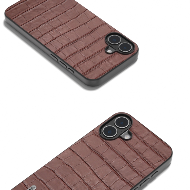 For iPhone 16 ABEEL Crocodile Texture Genuine Leather Phone Case(Brown) For iPhone 16 ABEEL Crocodile Texture Genuine Leather Phone Case(Brown)