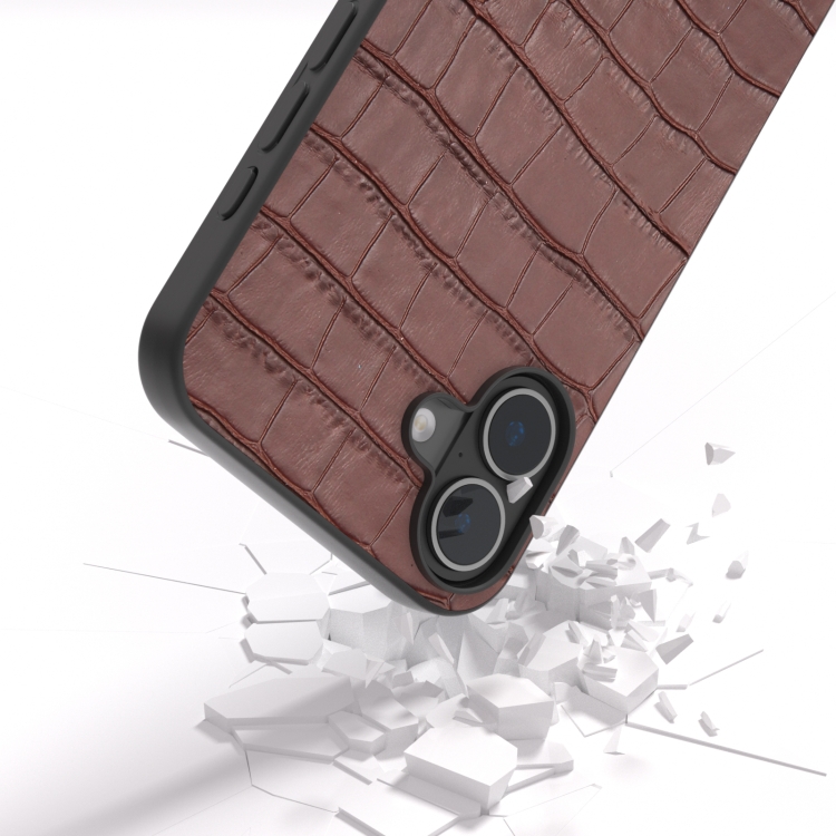 For iPhone 16 ABEEL Crocodile Texture Genuine Leather Phone Case(Brown) For iPhone 16 ABEEL Crocodile Texture Genuine Leather Phone Case(Brown)