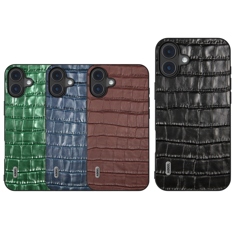 For iPhone 16 ABEEL Crocodile Texture Genuine Leather Phone Case(Brown) For iPhone 16 ABEEL Crocodile Texture Genuine Leather Phone Case(Brown)