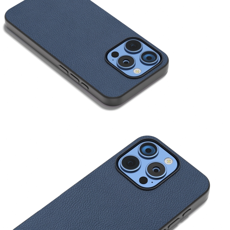 For iPhone 16 Pro ABEEL Genuine Leather + PC Litchi Texture Phone Case(Blue) For iPhone 16 Pro ABEEL Genuine Leather + PC Litchi Texture Phone Case(Blue)