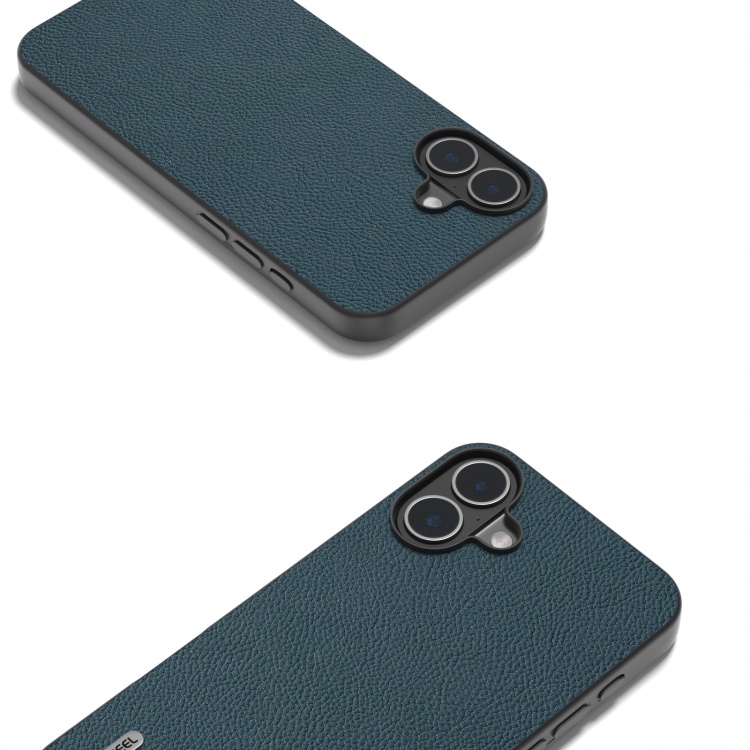 For iPhone 16 Plus ABEEL Genuine Leather + PC Litchi Texture Phone Case(Green)