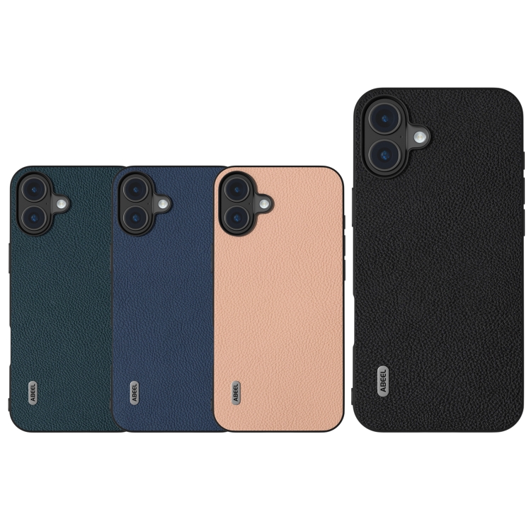 For iPhone 16 ABEEL Genuine Leather + PC Litchi Texture Phone Case(Black) For iPhone 16 ABEEL Genuine Leather + PC Litchi Texture Phone Case(Black)