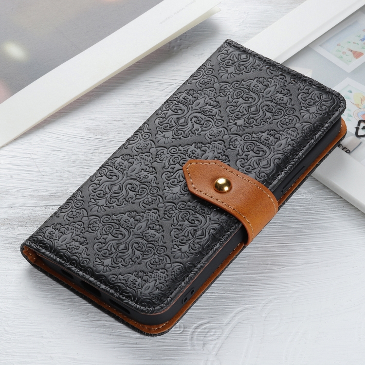For iPhone 16 Plus European Floral Embossed Leather Phone Case(Black) For iPhone 16 Plus European Floral Embossed Leather Phone Case(Black)