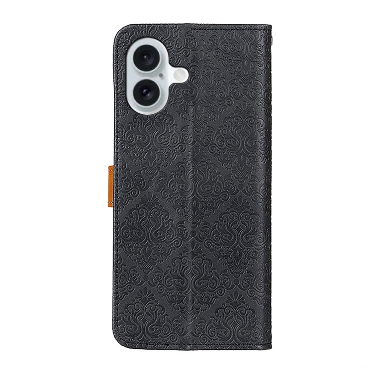 For iPhone 16 Plus European Floral Embossed Leather Phone Case(Black) For iPhone 16 Plus European Floral Embossed Leather Phone Case(Black)