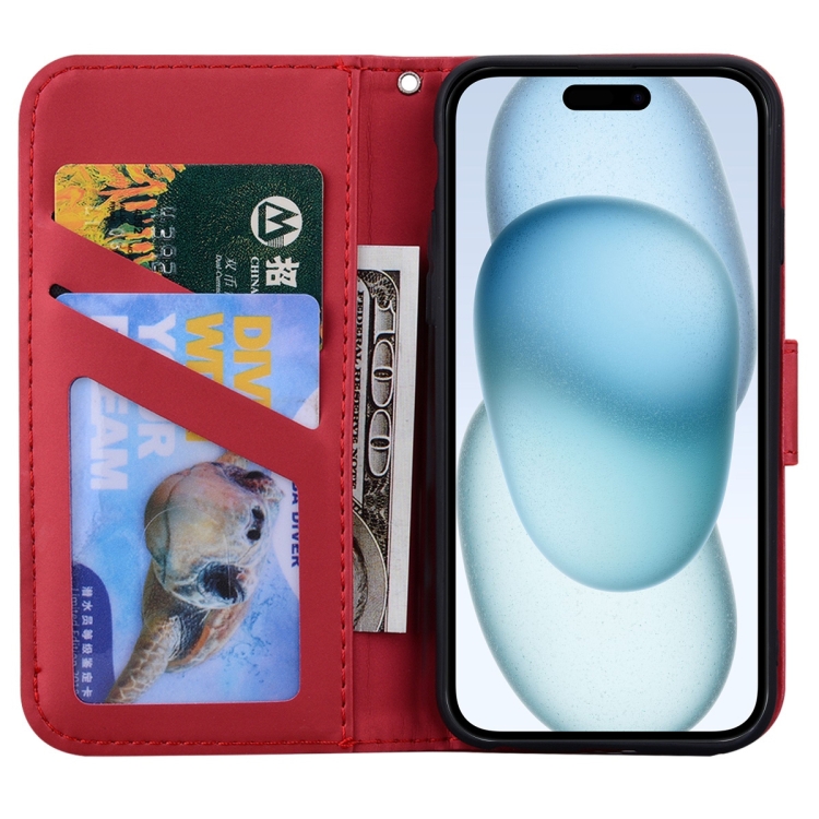 For iPhone 15 Cartoon Buckle Horizontal Flip Leather Phone Case(Red) For iPhone 15 Cartoon Buckle Horizontal Flip Leather Phone Case(Red)