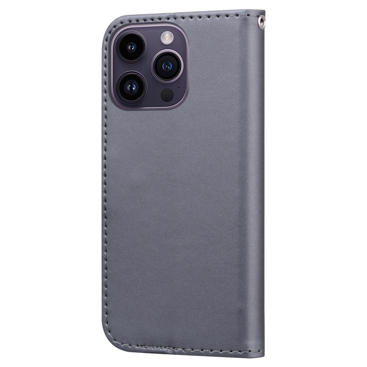 For iPhone 15 Pro Cartoon Buckle Horizontal Flip Leather Phone Case(Grey) For iPhone 15 Pro Cartoon Buckle Horizontal Flip Leather Phone Case(Grey)