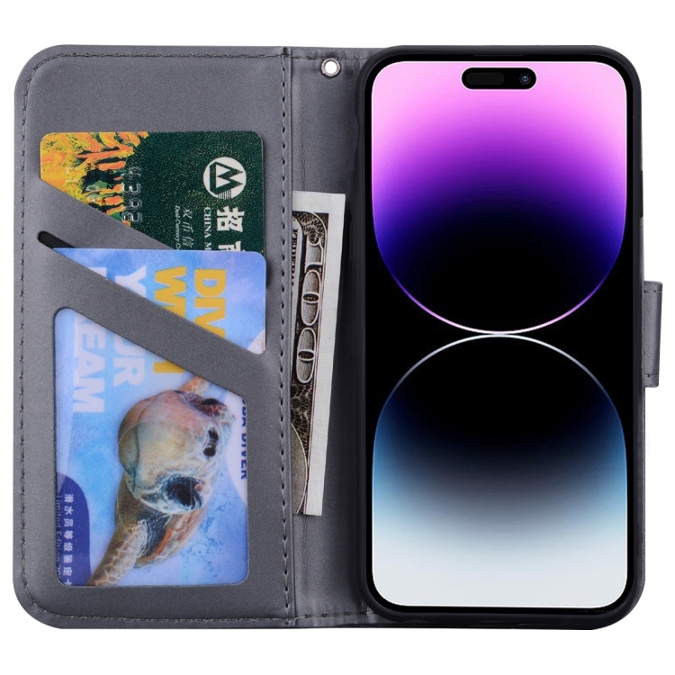 For iPhone 15 Pro Cartoon Buckle Horizontal Flip Leather Phone Case(Grey) For iPhone 15 Pro Cartoon Buckle Horizontal Flip Leather Phone Case(Grey)
