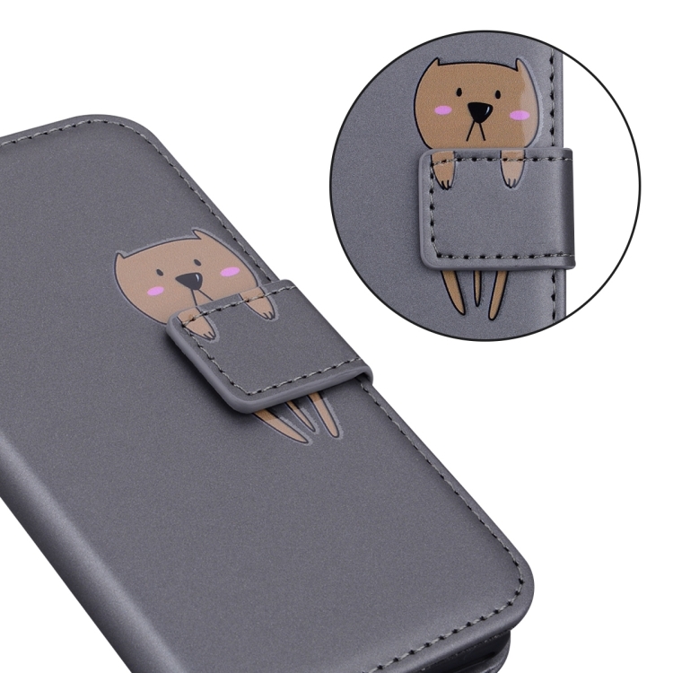For iPhone 15 Pro Cartoon Buckle Horizontal Flip Leather Phone Case(Grey) For iPhone 15 Pro Cartoon Buckle Horizontal Flip Leather Phone Case(Grey)