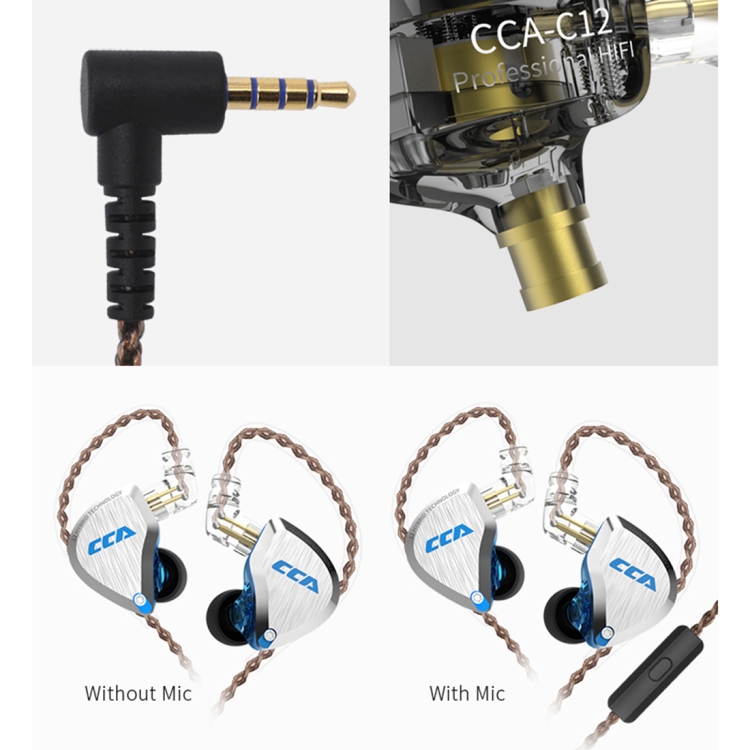 CCA CCA-C12 3.5mm Gold Plated Plug 12 Unit Hybrid Technology Wire-controlled In-ear Earphone, Type:without Mic(Gold) - 12
