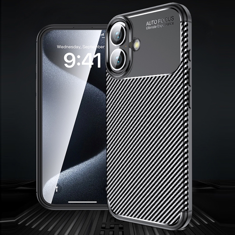 For iPhone 16 Plus Carbon Fiber Texture Shockproof TPU Phone Case(Black) For iPhone 16 Plus Carbon Fiber Texture Shockproof TPU Phone Case(Black)