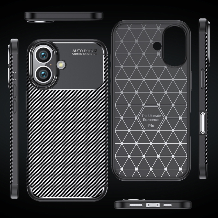 For iPhone 16 Plus Carbon Fiber Texture Shockproof TPU Phone Case(Black) For iPhone 16 Plus Carbon Fiber Texture Shockproof TPU Phone Case(Black)