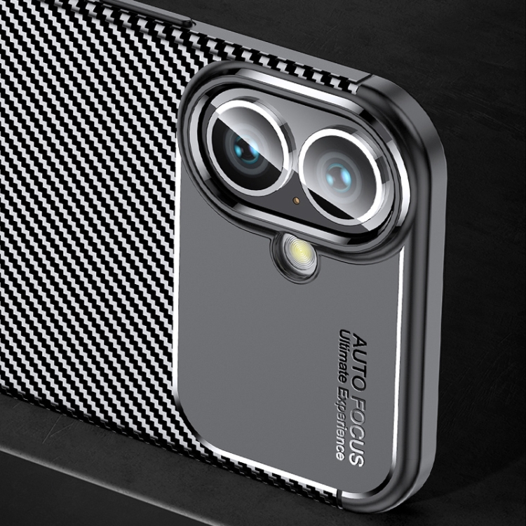 For iPhone 16 Plus Carbon Fiber Texture Shockproof TPU Phone Case(Black) For iPhone 16 Plus Carbon Fiber Texture Shockproof TPU Phone Case(Black)