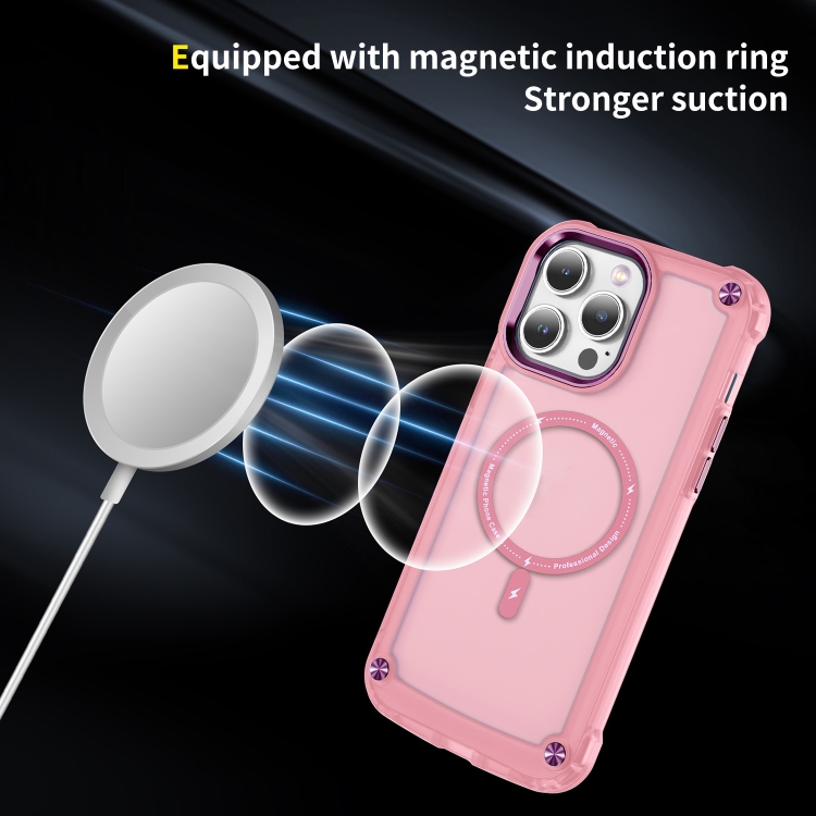 Para iPhone 13 Skin Feel TPU + PC MagSafe Funda magnética para teléfono  (rosa transparente)