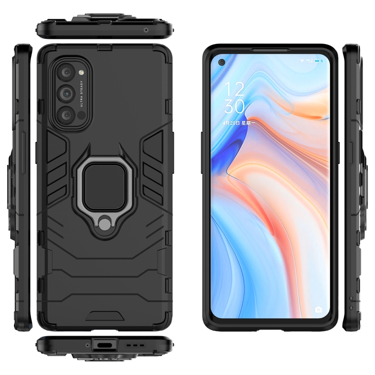 For OPPO Reno4 Pro PC + TPU Anti-fall Protective Case with Ring Holder(Black) - 1