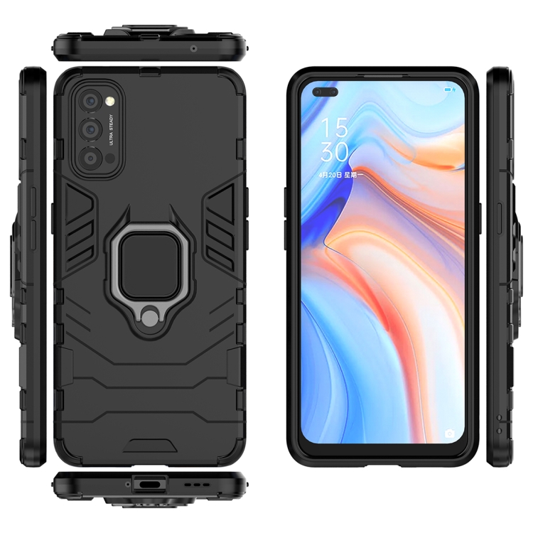 For OPPO Reno4 PC + TPU Anti-fall Protective Case with Ring Holder(Black) - 1