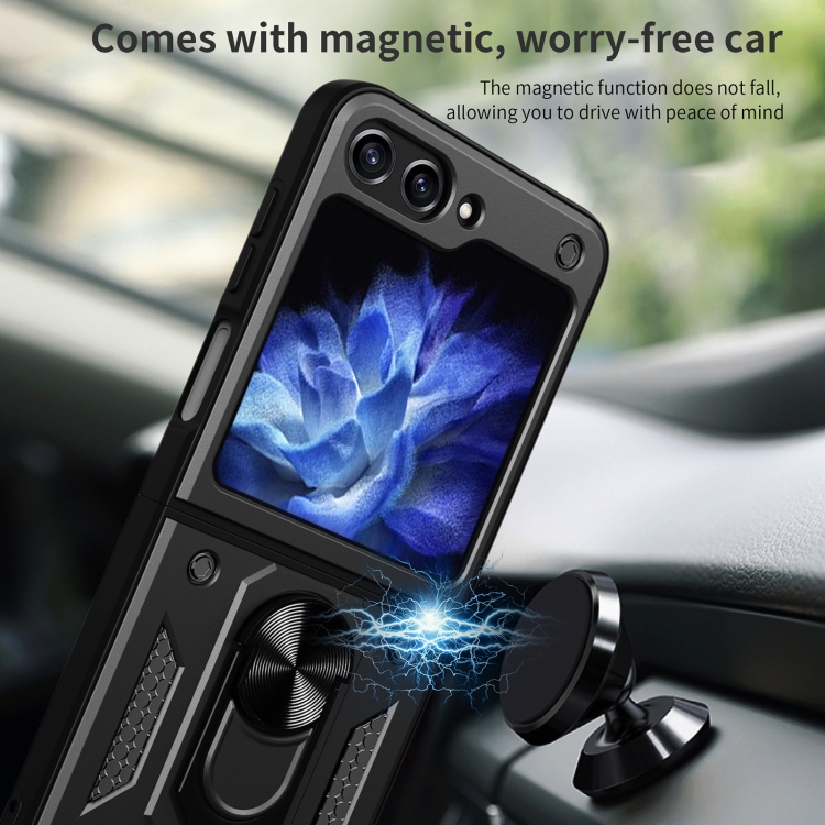 Pour Samsung Galaxy Z Flip5 Armor Magnetic Bracket TPU + PC Phone Case (Noir )