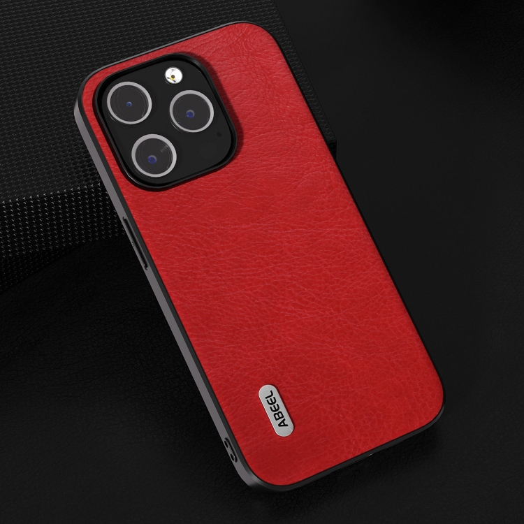 For iPhone 15 Plus ABEEL Retro Litchi Texture PU Phone Case(Red) For iPhone 15 Plus ABEEL Retro Litchi Texture PU Phone Case(Red)