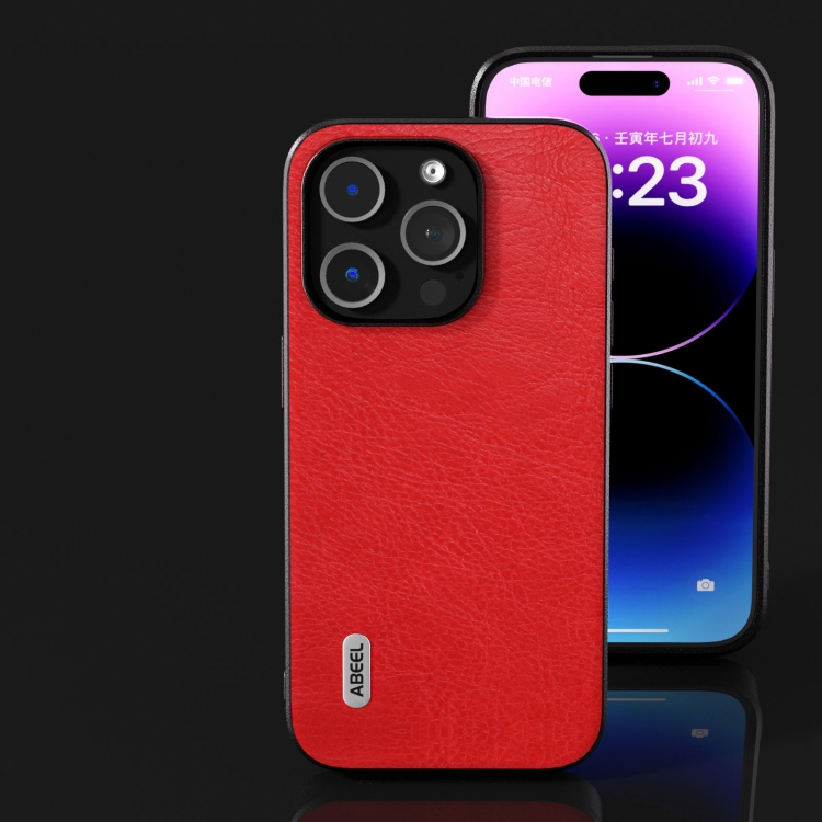 For iPhone 15 Plus ABEEL Retro Litchi Texture PU Phone Case(Red) For iPhone 15 Plus ABEEL Retro Litchi Texture PU Phone Case(Red)