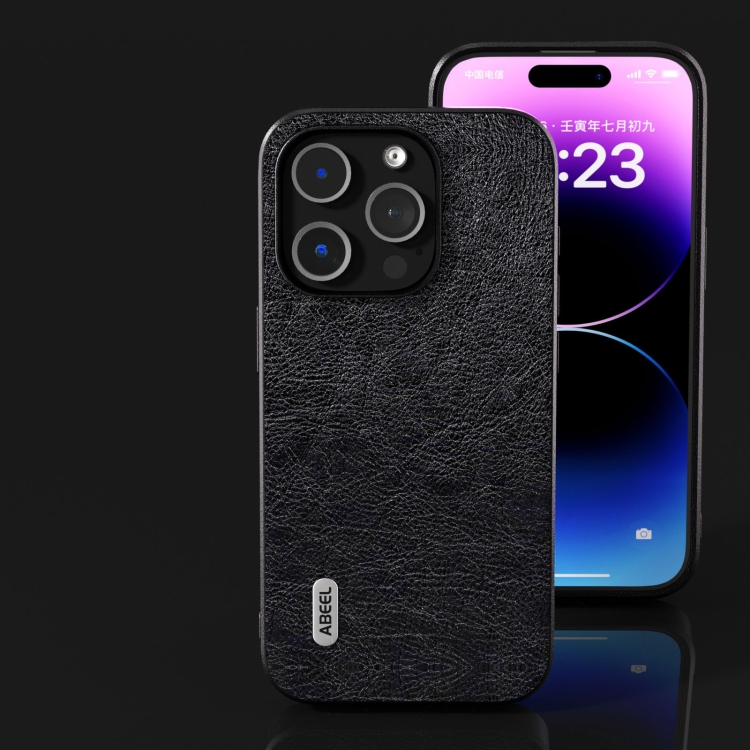 For iPhone 14 Pro ABEEL Retro Litchi Texture PU Phone Case(Black) For iPhone 14 Pro ABEEL Retro Litchi Texture PU Phone Case(Black)