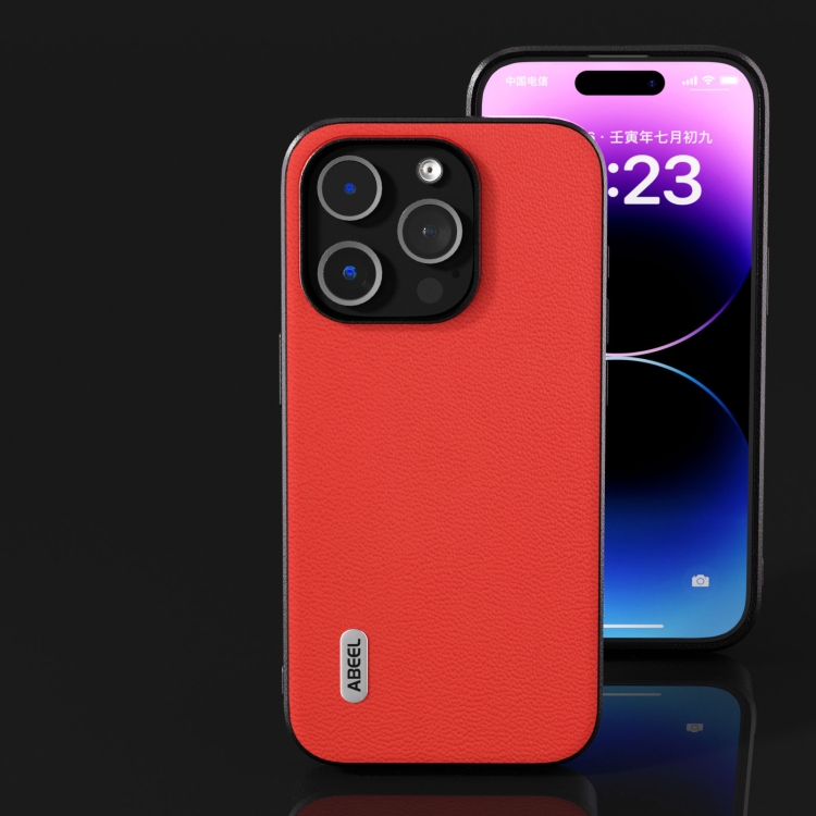 For iPhone 15 Plus ABEEL Genuine Leather Luolai Series Phone Case(Red) For iPhone 15 Plus ABEEL Genuine Leather Luolai Series Phone Case(Red)