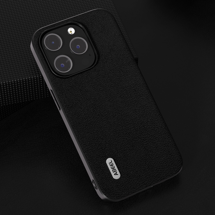 For iPhone 14 Plus ABEEL Genuine Leather Luolai Series Phone Case(Black) For iPhone 14 Plus ABEEL Genuine Leather Luolai Series Phone Case(Black)