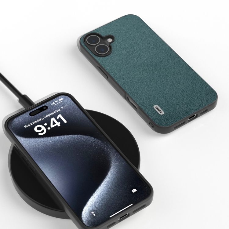 For iPhone 16 ABEEL Genuine Leather Luolai Series Phone Case(Dark Green) For iPhone 16 ABEEL Genuine Leather Luolai Series Phone Case(Dark Green)
