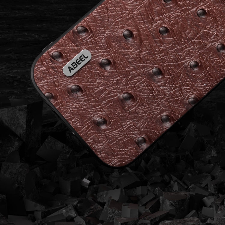 For iPhone 14 Pro ABEEL Genuine Leather Ostrich Texture Phone Case(Coffee) For iPhone 14 Pro ABEEL Genuine Leather Ostrich Texture Phone Case(Coffee)