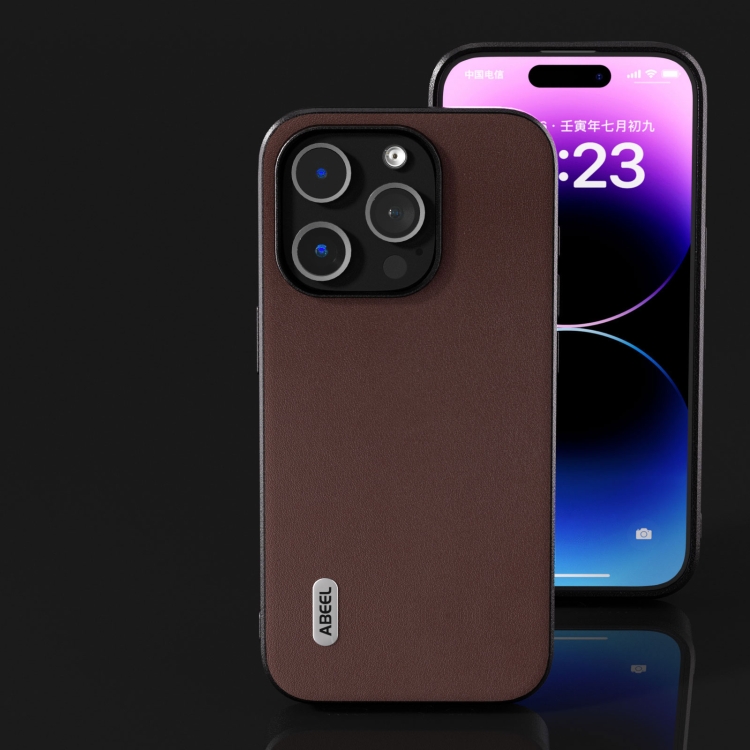 For iPhone 14 Pro ABEEL Genuine Leather Xiaoya Series Phone Case(Coffee) For iPhone 14 Pro ABEEL Genuine Leather Xiaoya Series Phone Case(Coffee)