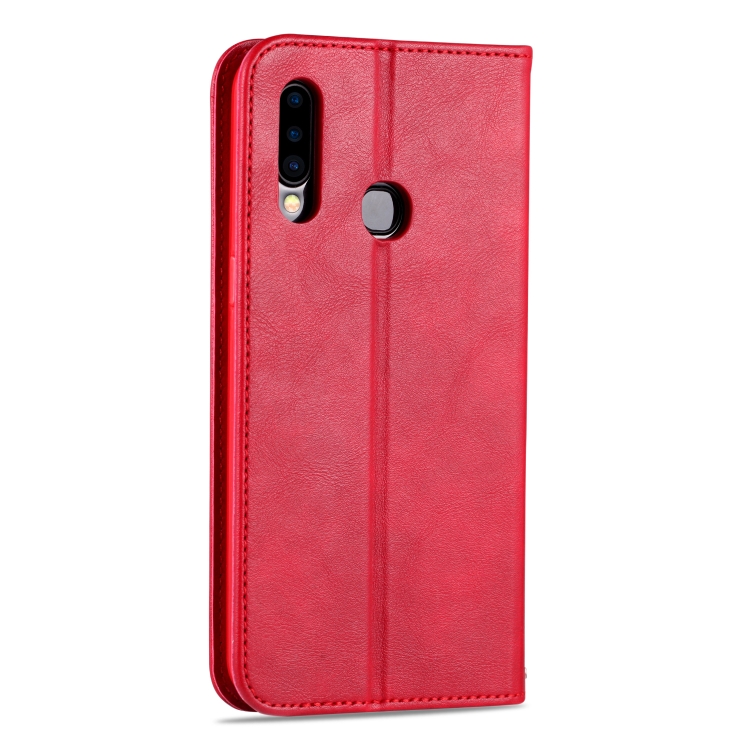 For Samsung Galaxy A20s AZNS Retro Texture Magnetic Horizontal Flip PU Leather Case with Holder & Card Slots & Photo Frame(Red) - 2