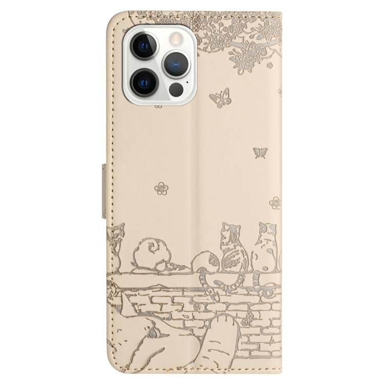 For iPhone 16 Pro Cat Embossing Pattern Leather Phone Case with Lanyard(Beige) For iPhone 16 Pro Cat Embossing Pattern Leather Phone Case with Lanyard(Beige)