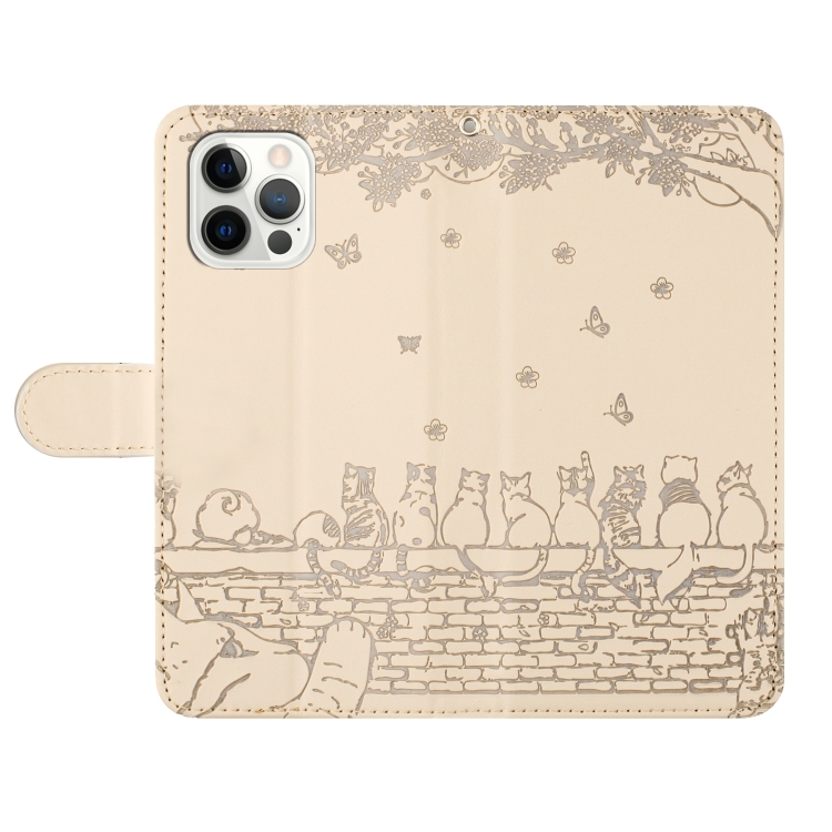 For iPhone 16 Pro Cat Embossing Pattern Leather Phone Case with Lanyard(Beige) For iPhone 16 Pro Cat Embossing Pattern Leather Phone Case with Lanyard(Beige)