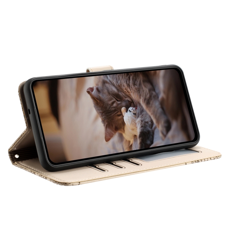 For iPhone 16 Pro Cat Embossing Pattern Leather Phone Case with Lanyard(Beige) For iPhone 16 Pro Cat Embossing Pattern Leather Phone Case with Lanyard(Beige)