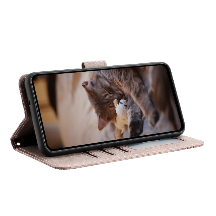 For iPhone 16 Plus Cat Embossing Pattern Leather Phone Case with Lanyard(Grey)