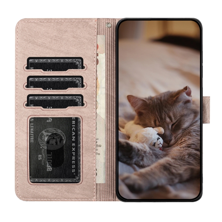 For iPhone 16 Plus Cat Embossing Pattern Leather Phone Case with Lanyard(Grey)