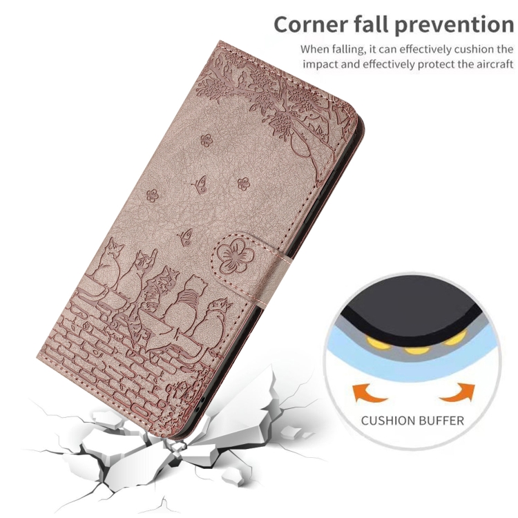 For iPhone 16 Plus Cat Embossing Pattern Leather Phone Case with Lanyard(Grey)