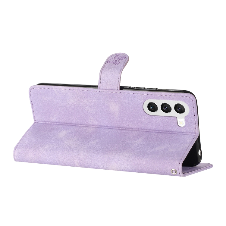 For Samsung Galaxy S23+ 5G Flower Butterfly Embossing Pattern Leather Phone Case(Purple)