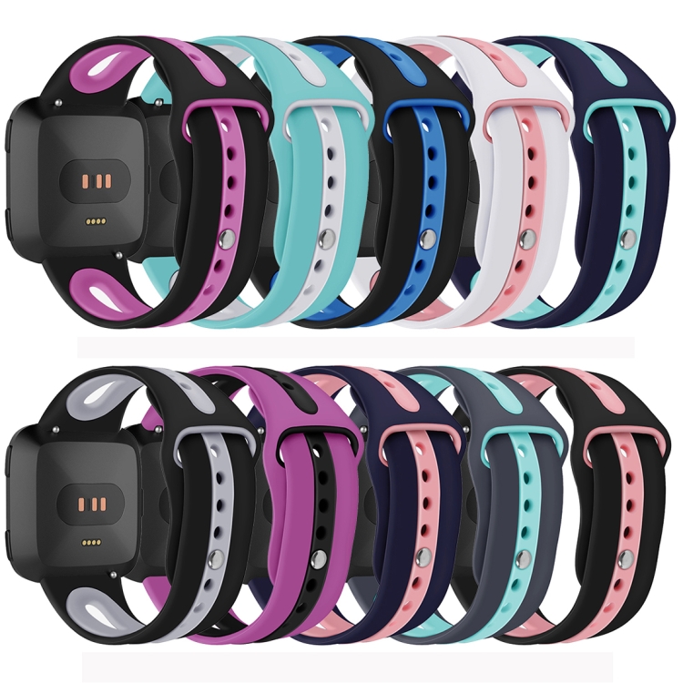 For Fitbit Versa 2 / Fitbit Versa / Fitbit Versa Lite Two Colors Silicone Replacement Strap Watchband, Size:L(Black Rose Purple) - 7