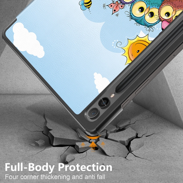 Para Samsung Galaxy Tab S9+ Estuche para tableta de cuero inteligente con soporte de 3 pliegues pintado Custer (caballo blanco pequeño) - 5