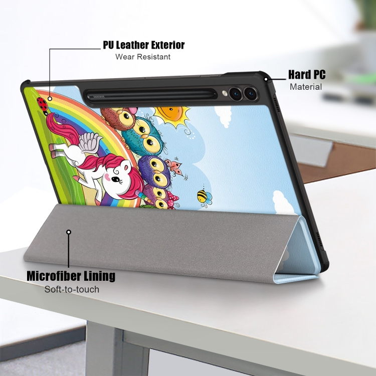 Para Samsung Galaxy Tab S9+ Estuche para tableta de cuero inteligente con soporte de 3 pliegues pintado Custer (caballo blanco pequeño) - 7