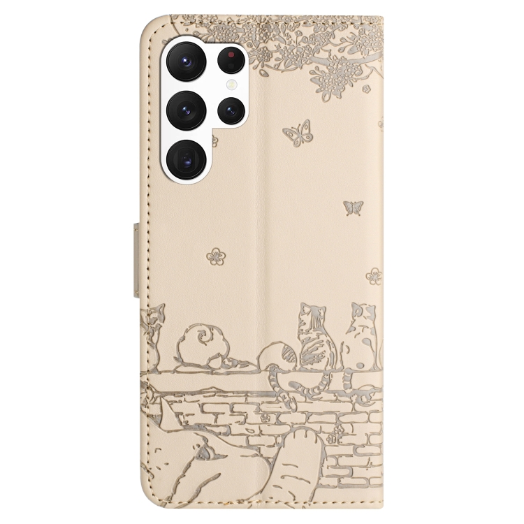 For Samsung Galaxy S23 Ultra Cat Embossing Pattern Leather Phone Case with Lanyard(Beige) For Samsung Galaxy S23 Ultra Cat Embossing Pattern Leather Phone Case with Lanyard(Beige)